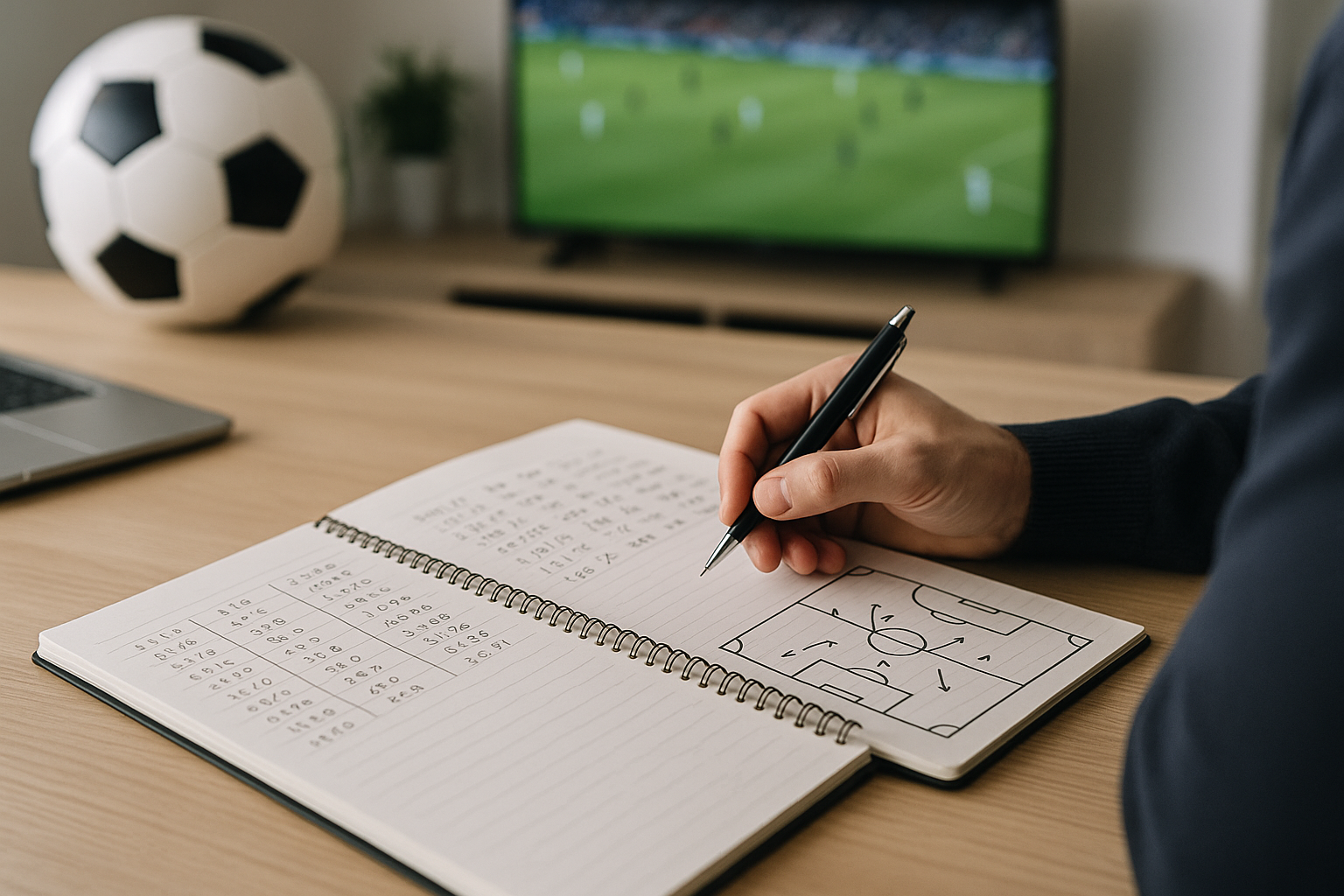 Appunti di analisi statistica e tattica per pronostici calcistici su una scrivania